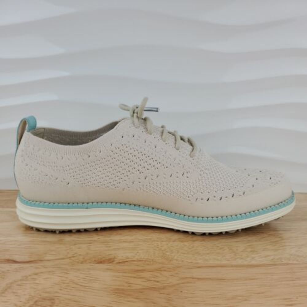 Cole Haan Women's Light Gray Knit Athletic Oxford with Aqua Trim